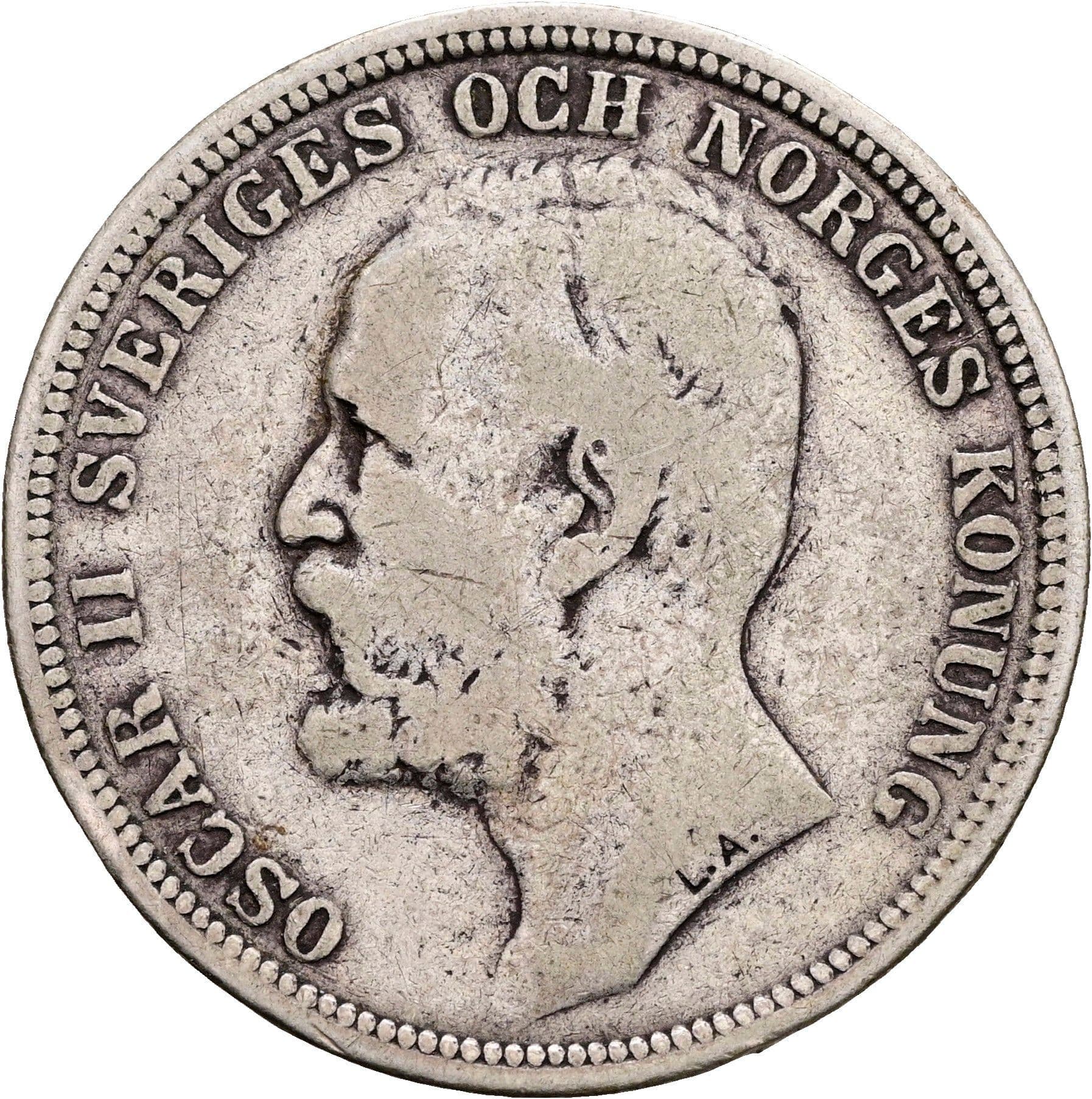 2 Kronor Oskar II. 1872-1907 1890 – Vorderseite