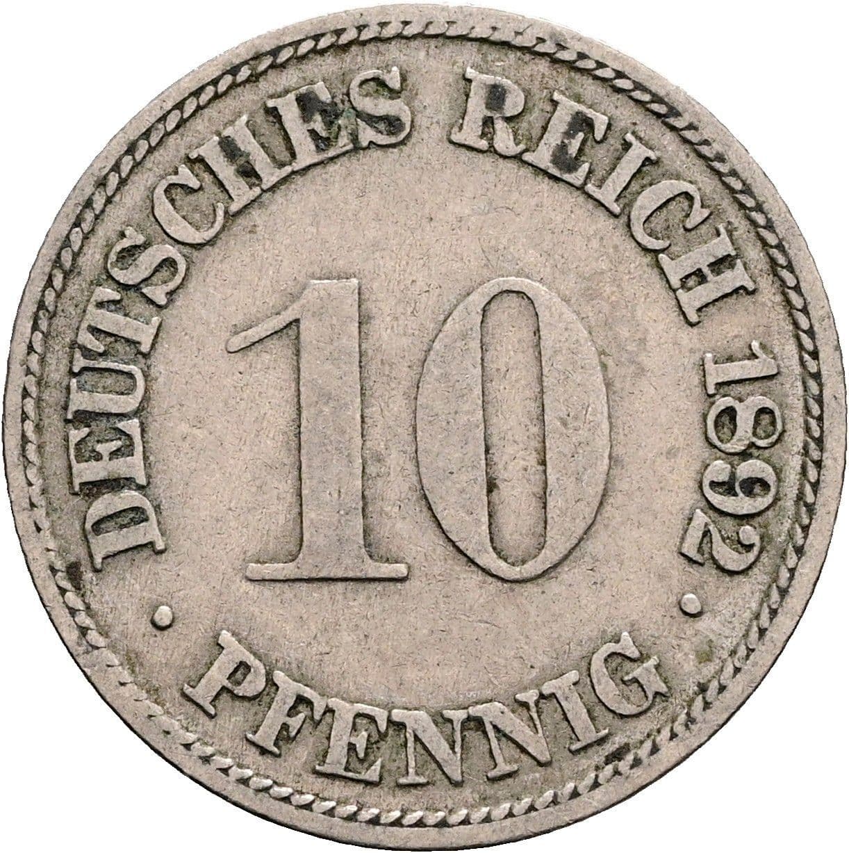 10 Pfennig 1892 F – Vorderseite