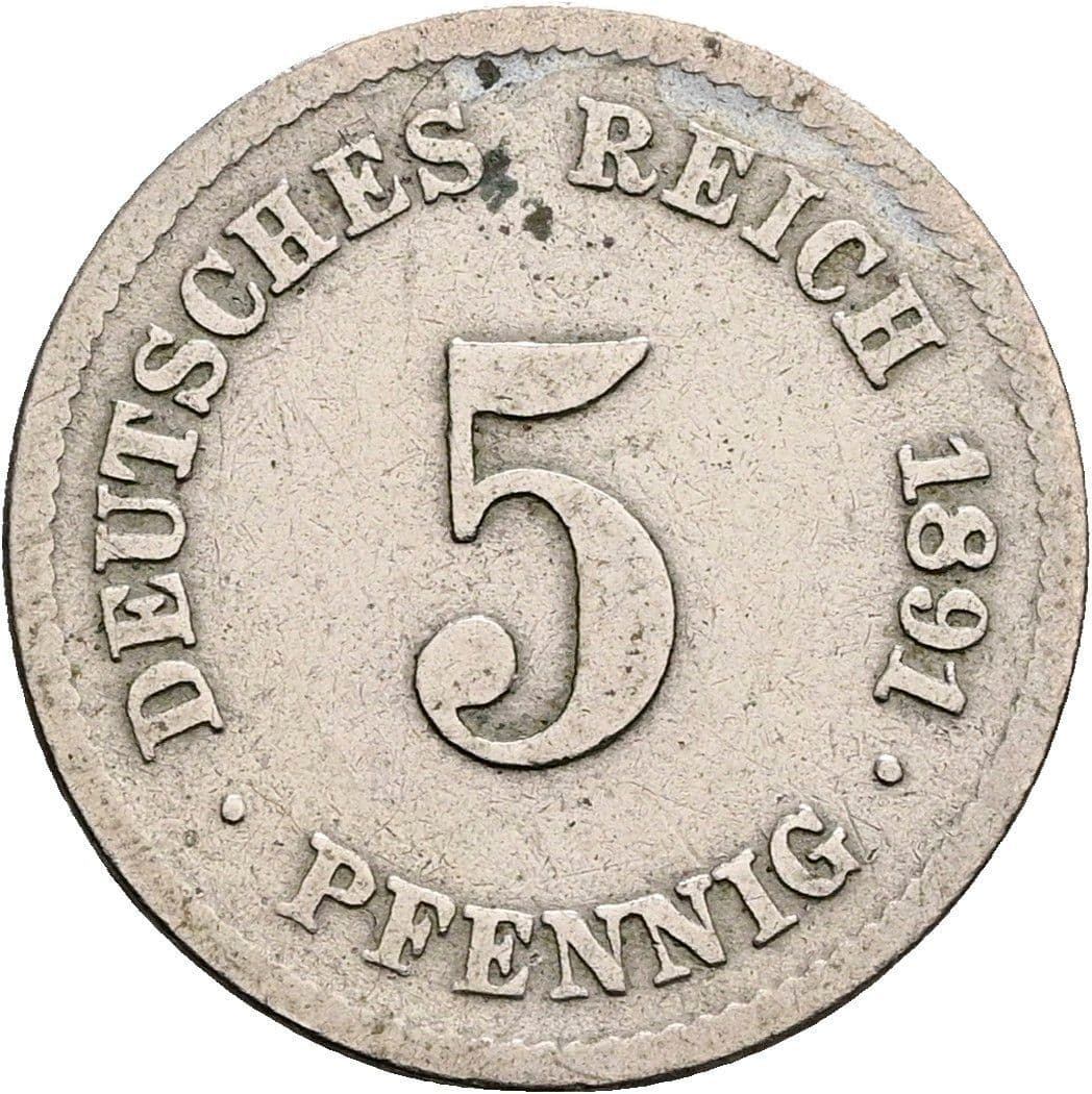 5 Pfennig 1891 F – Vorderseite