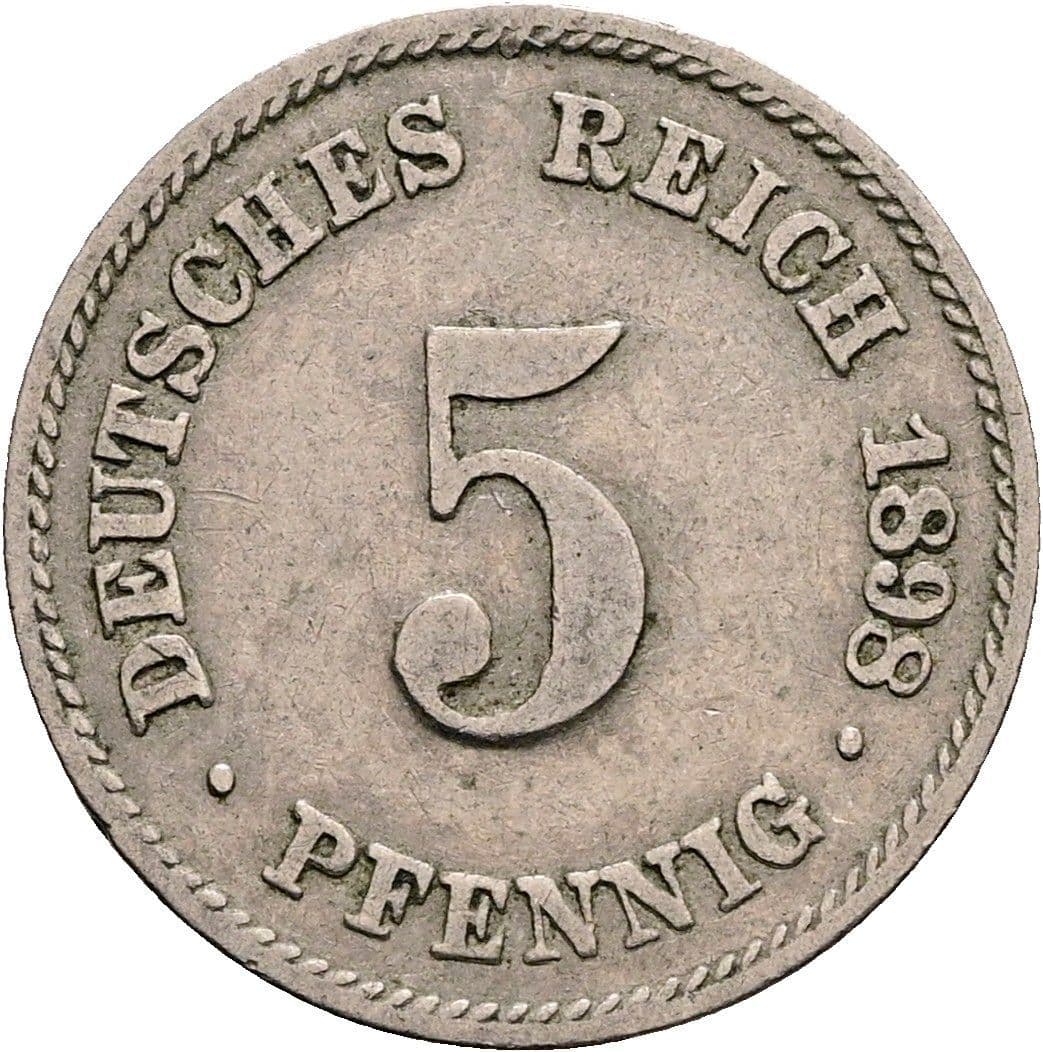 5 Pfennig 1898 F – Vorderseite