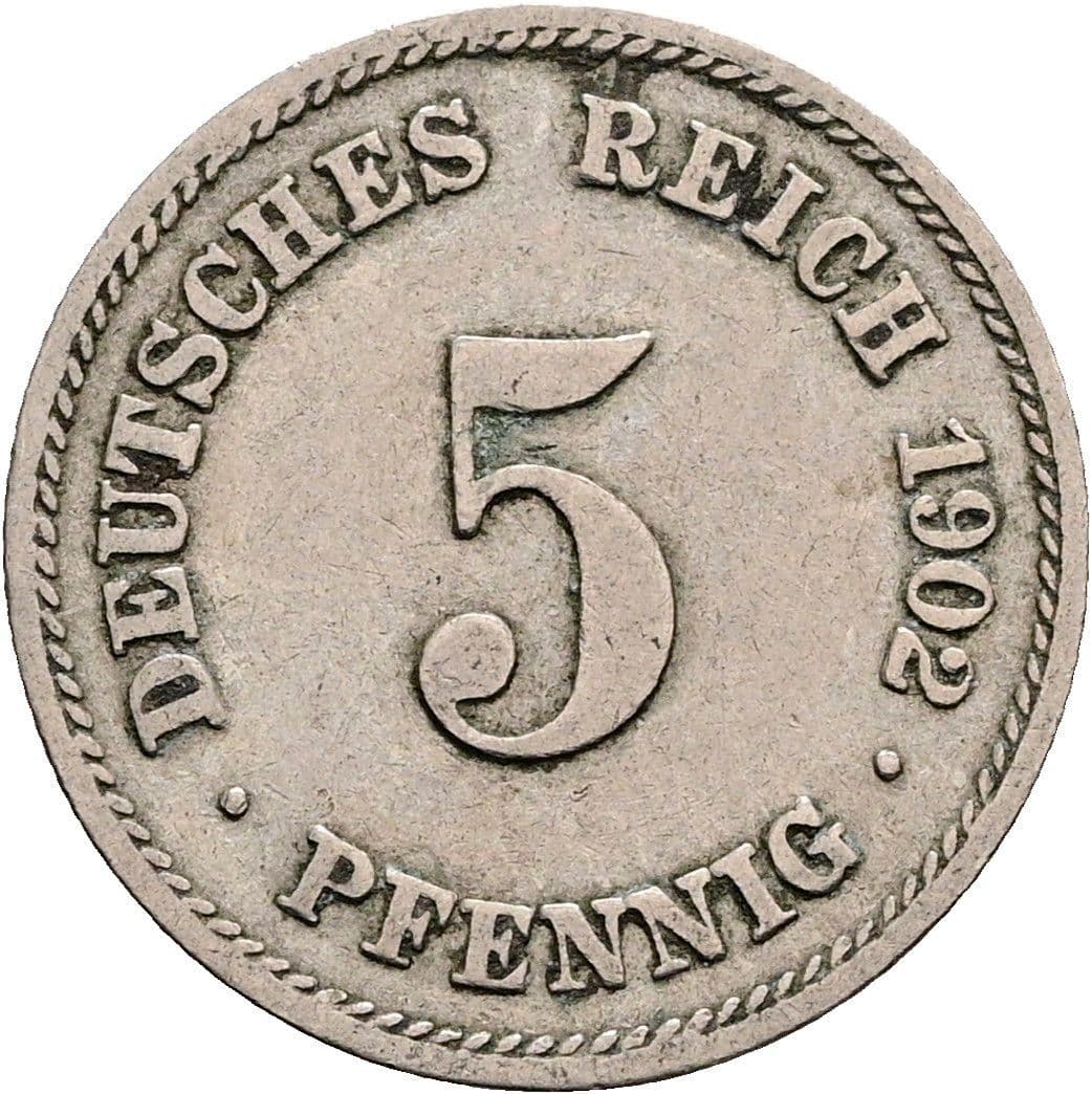 5 Pfennig 1902 F – Vorderseite