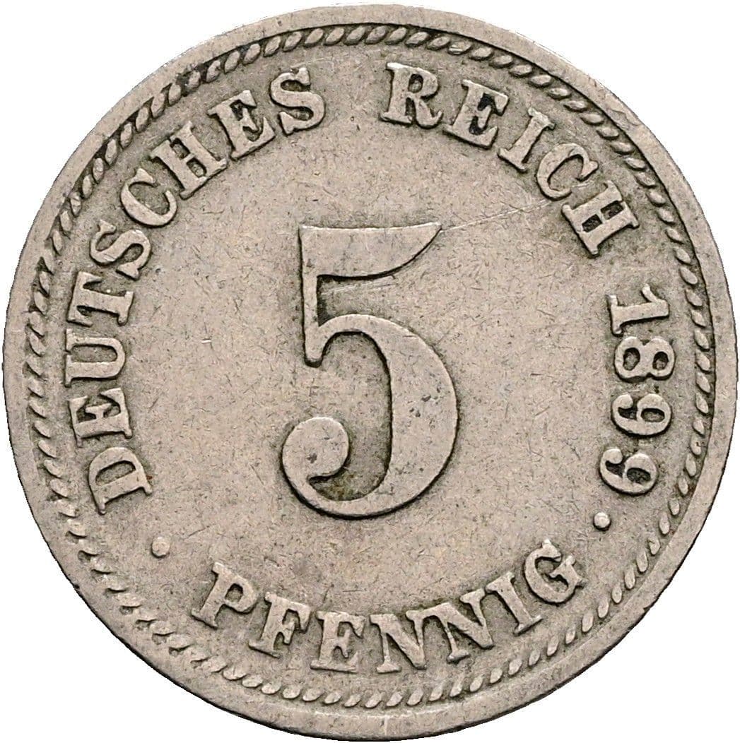 5 Pfennig 1899 D – Vorderseite