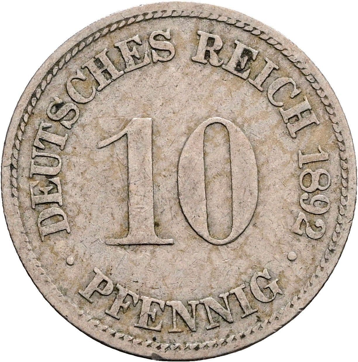 10 Pfennig 1892 D – Vorderseite