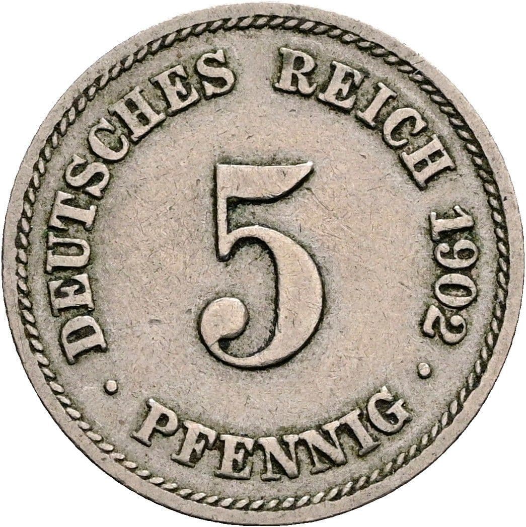 5 Pfennig 1902 F – Vorderseite