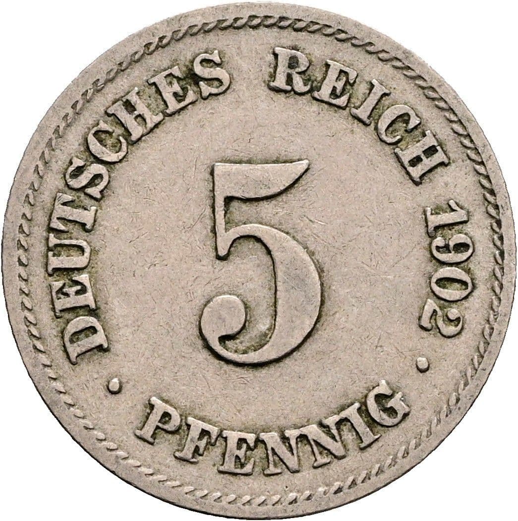 5 Pfennig 1902 F – Vorderseite