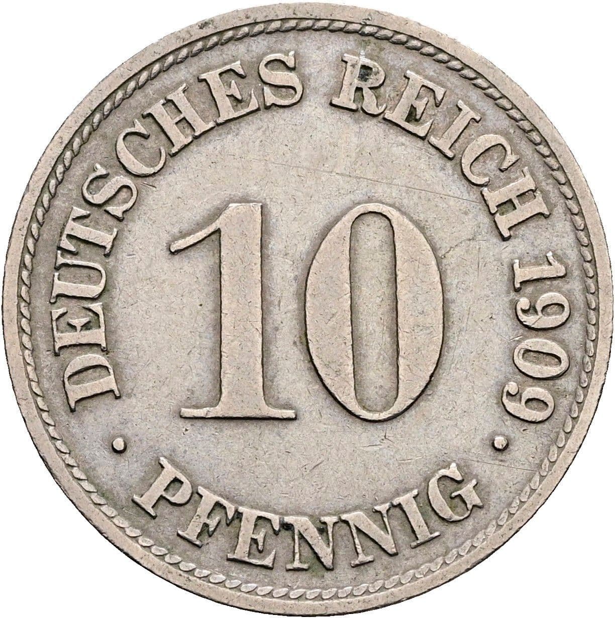 10 Pfennig 1909 D – Vorderseite