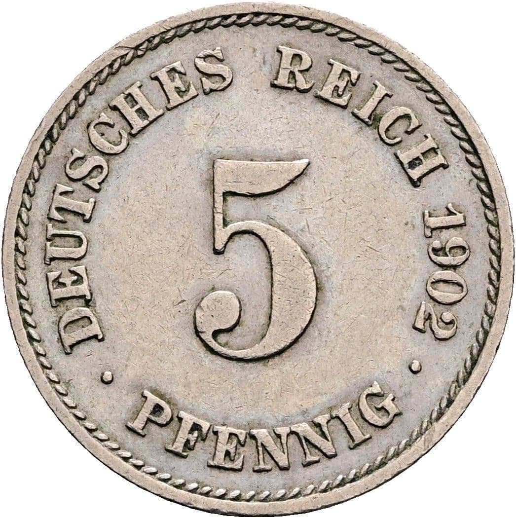 5 Pfennig 1902 F – Vorderseite