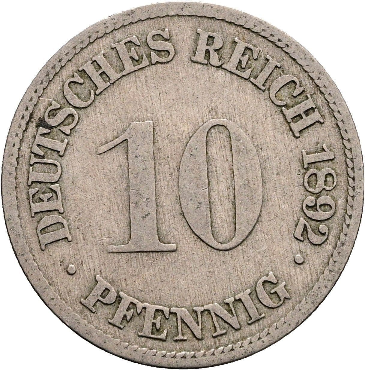10 Pfennig 1892 F – Vorderseite