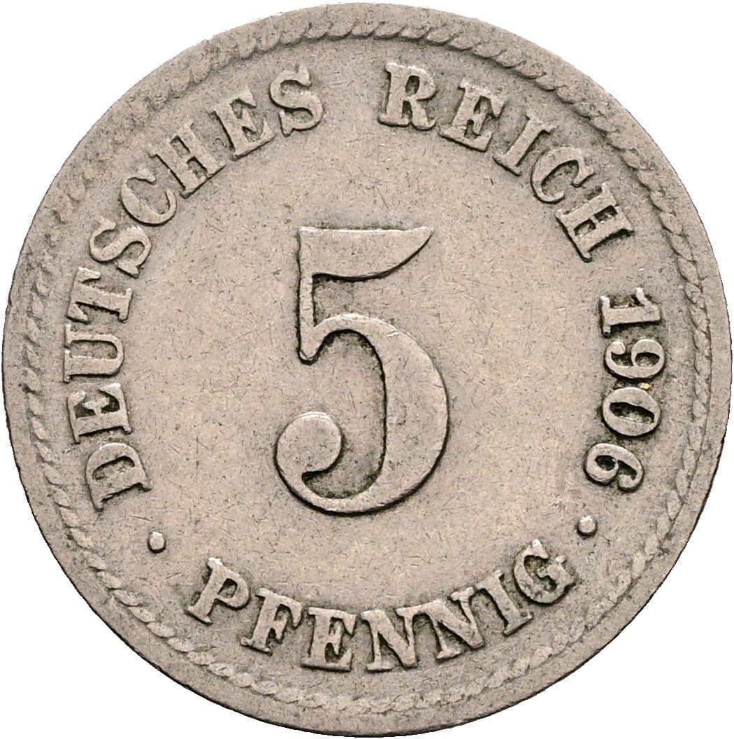 5 Pfennig 1906 F – Vorderseite