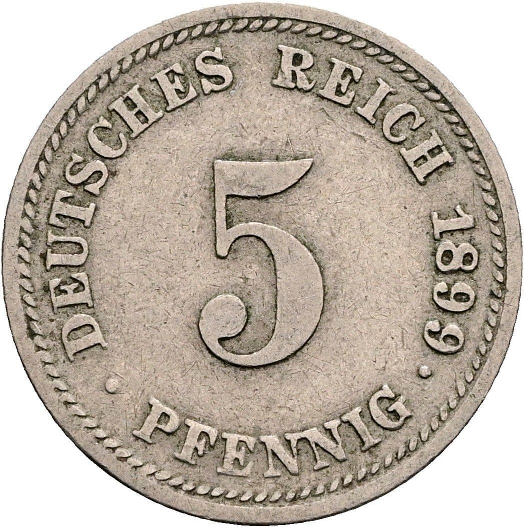 5 Pfennig 1899 D – Vorderseite