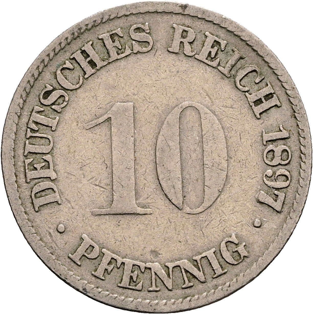 10 Pfennig 1897 G – Vorderseite