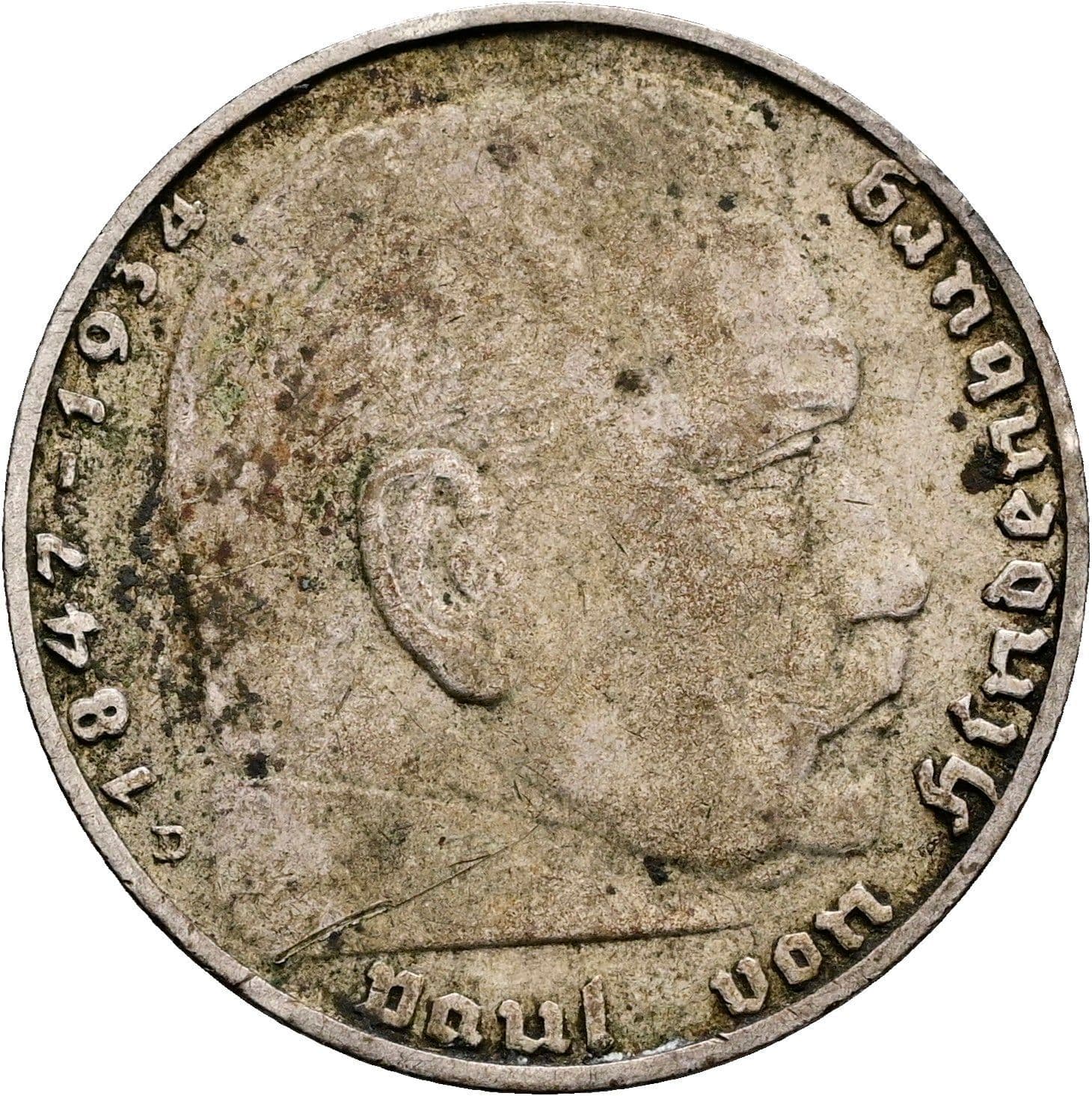 2 Reichsmark 1938 D – Vorderseite