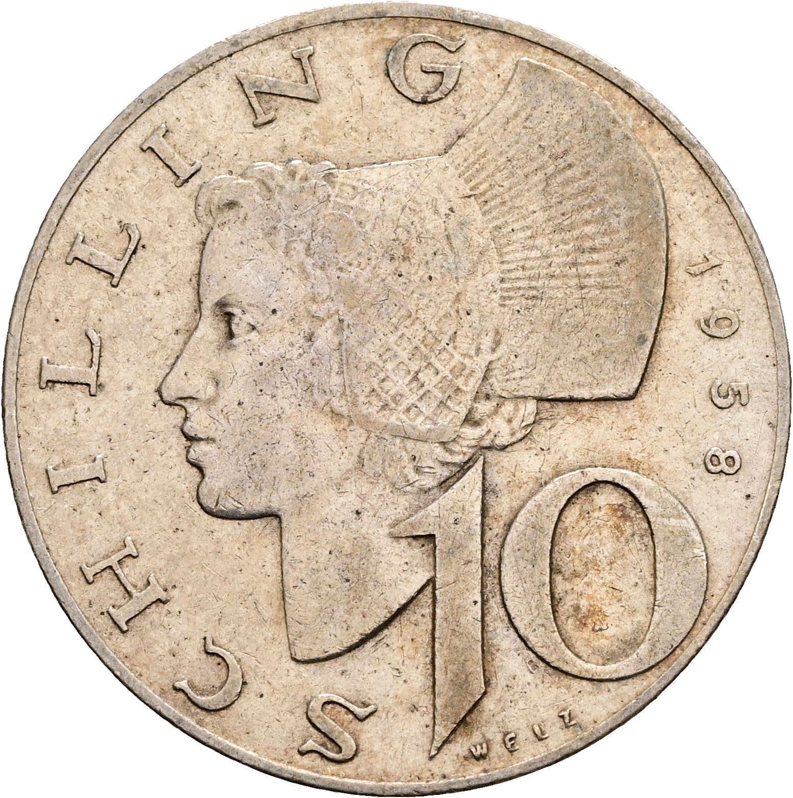 10 Schilling 1958 – Vorderseite