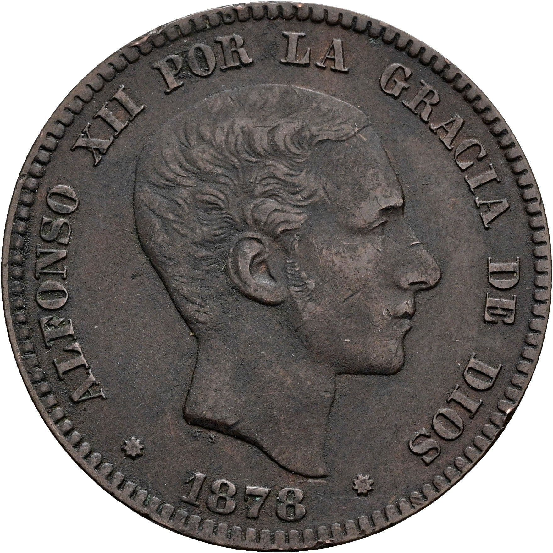 10 Centimos Alfonso XII. 1875-1885 1878 OM – Vorderseite