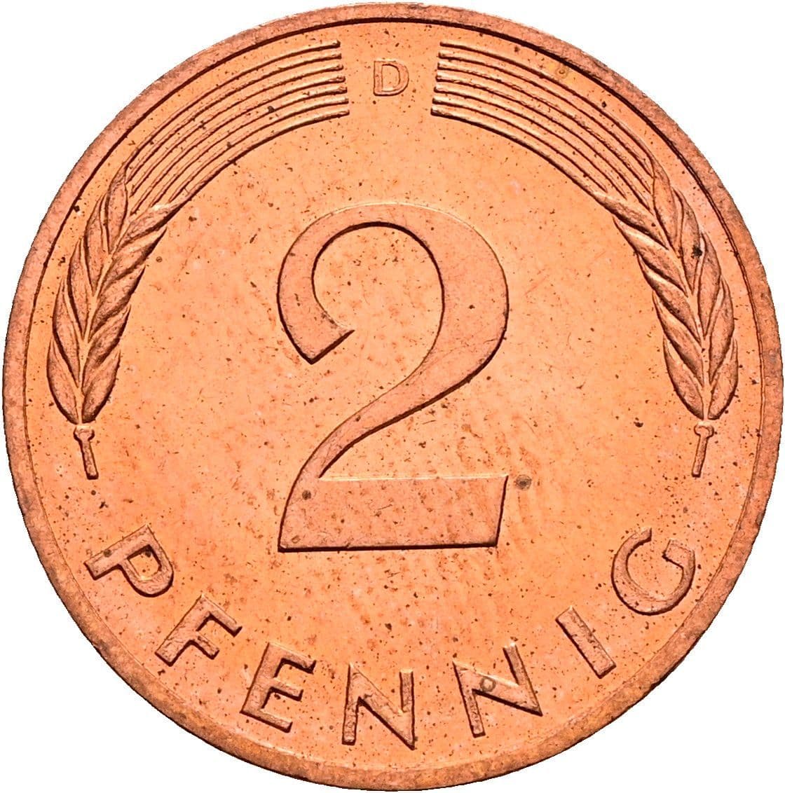2 Pfennig 1990 D – Vorderseite