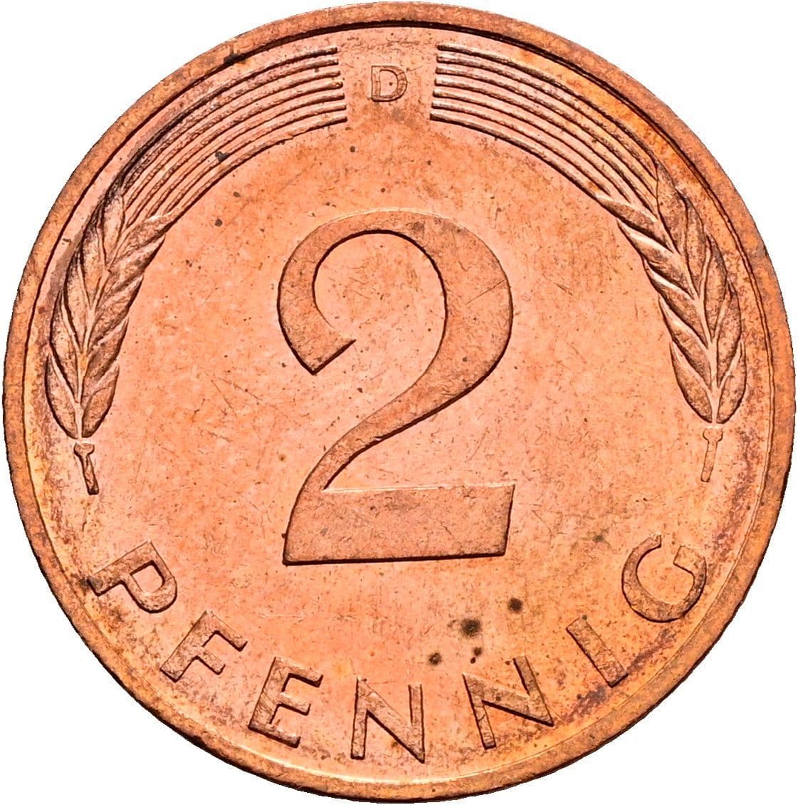 2 Pfennig 1989 D – Vorderseite