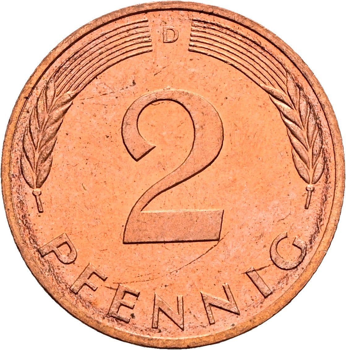2 Pfennig 1991 D – Vorderseite