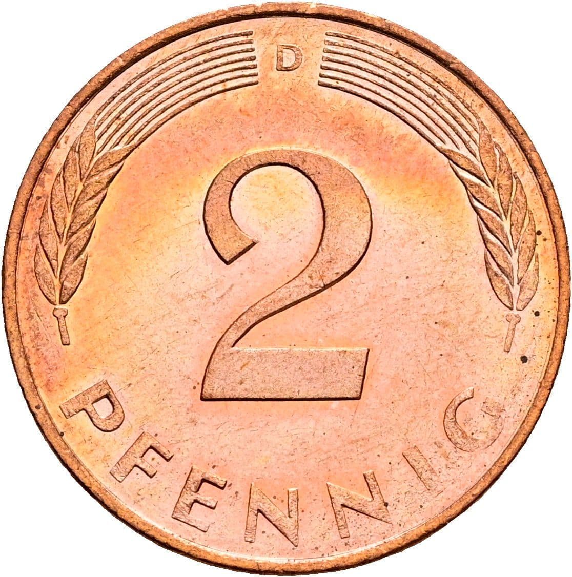 2 Pfennig 1990 D – Vorderseite