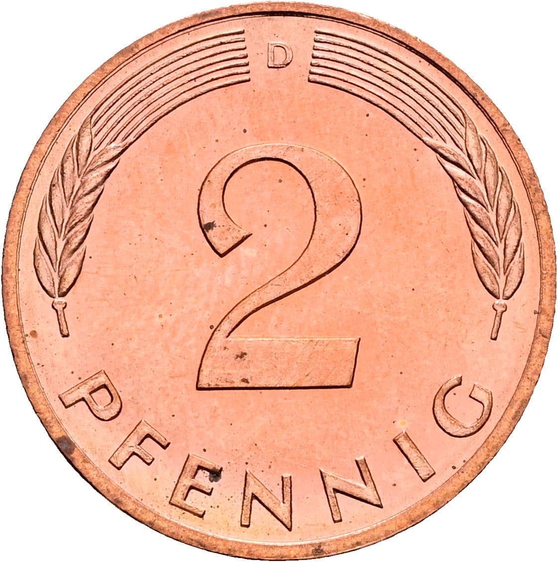 2 Pfennig 1990 D – Vorderseite