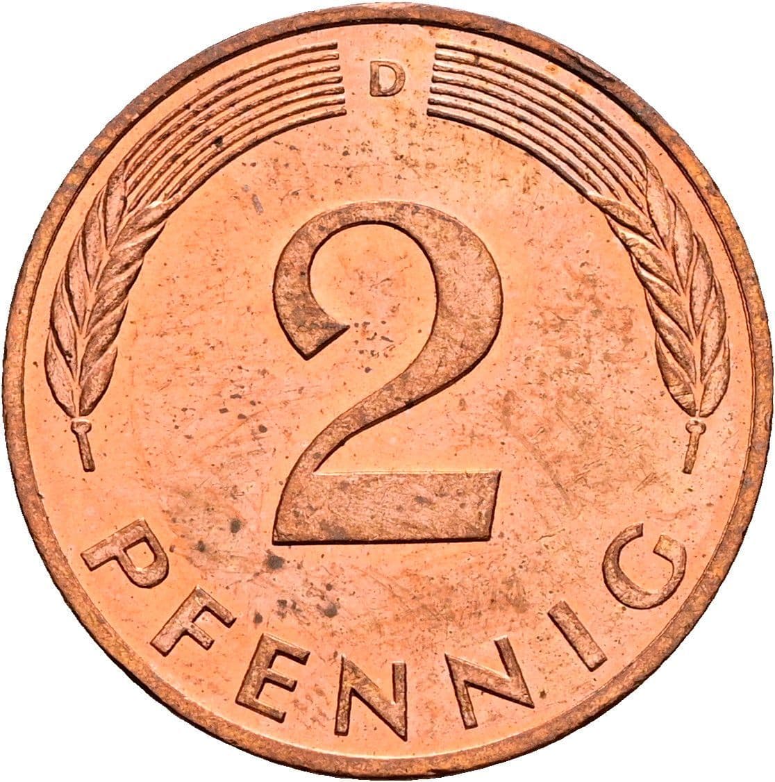 2 Pfennig 1990 D – Vorderseite