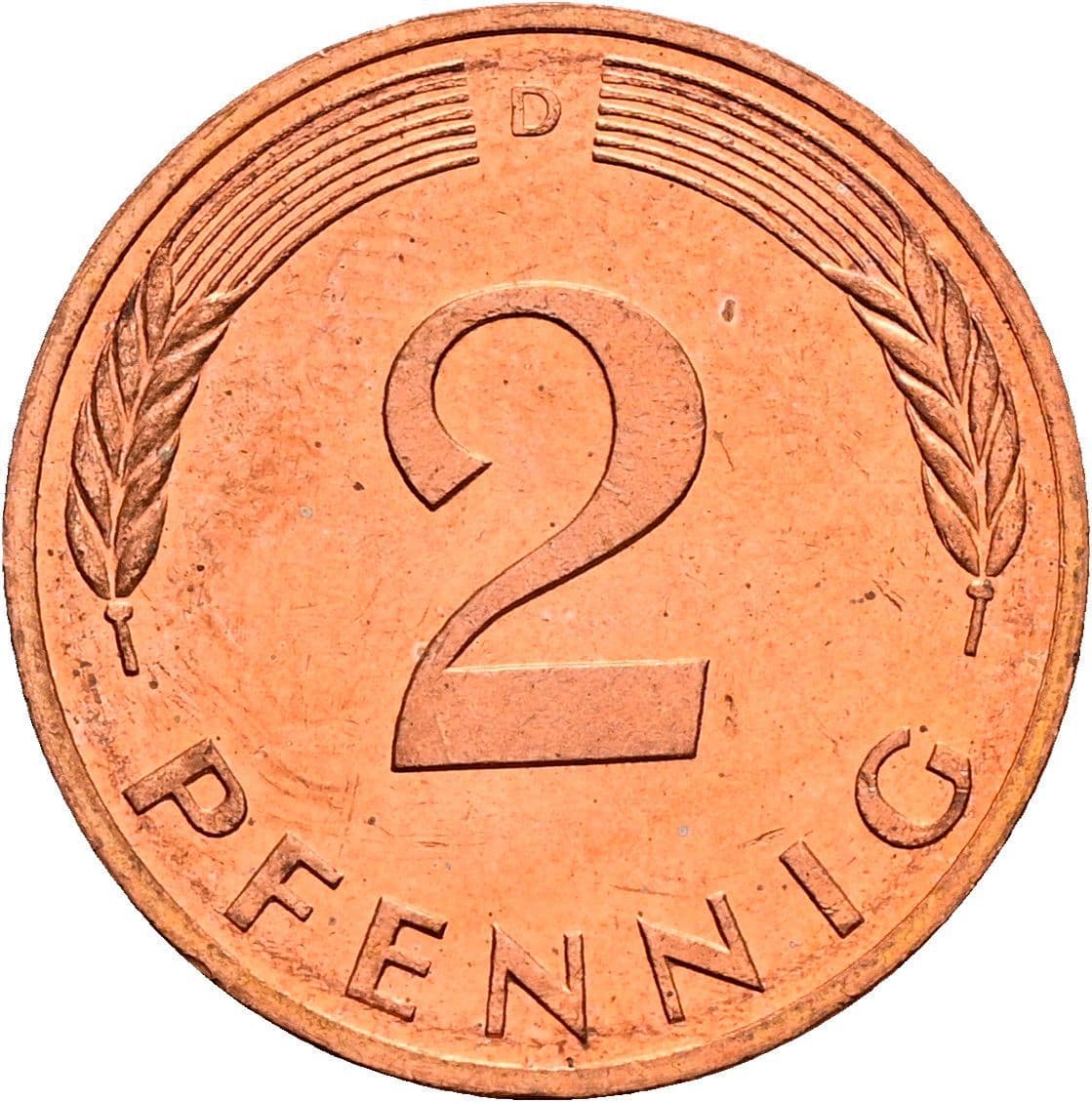 2 Pfennig 1991 D – Vorderseite