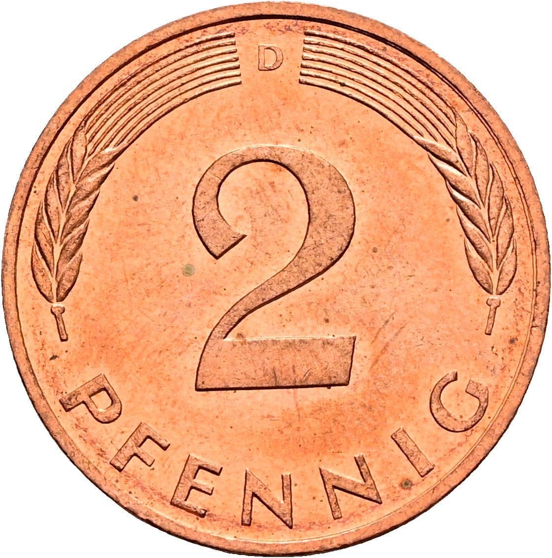 2 Pfennig 1989 D – Vorderseite