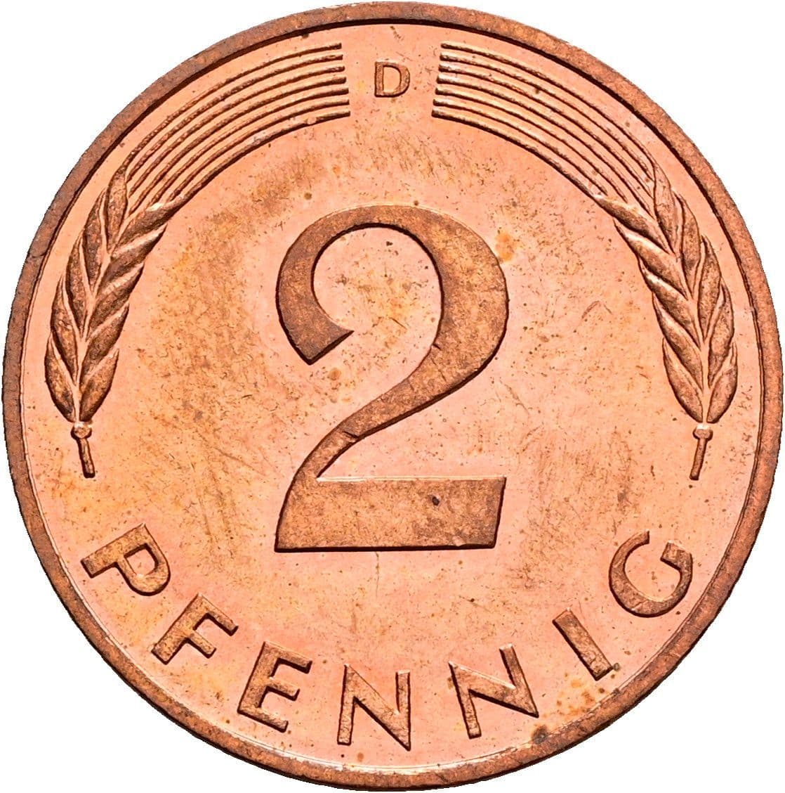 2 Pfennig 1991 D – Vorderseite
