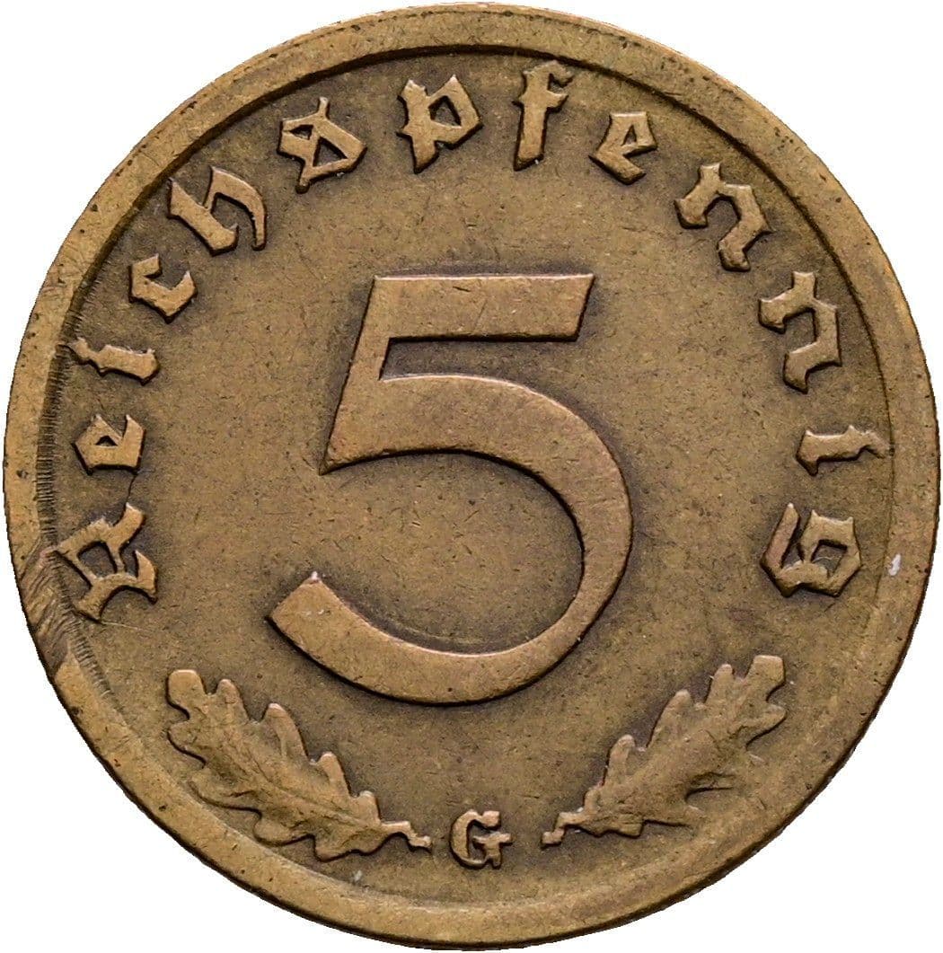 5 Reichspfennig 1938 G – Vorderseite