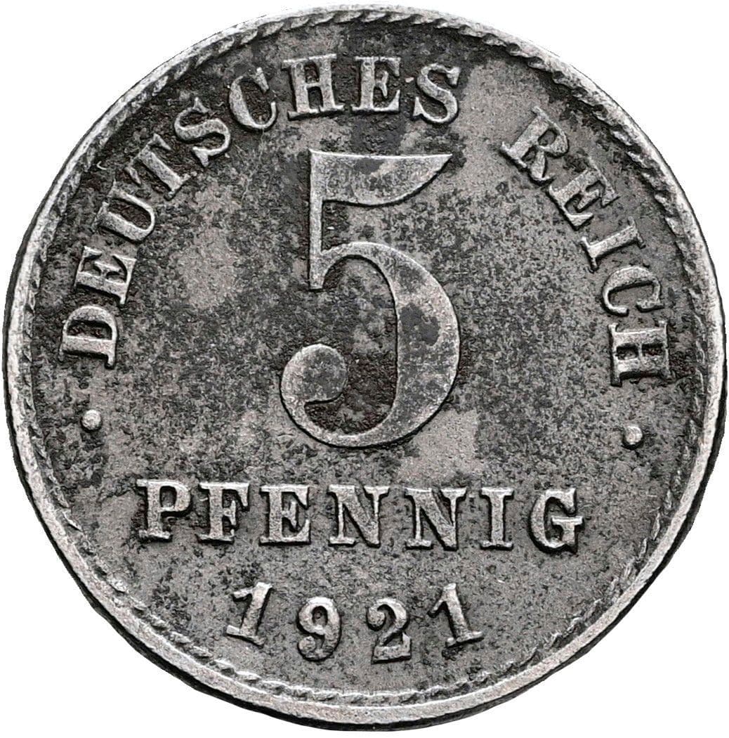 5 Pfennig 1921 J – Vorderseite