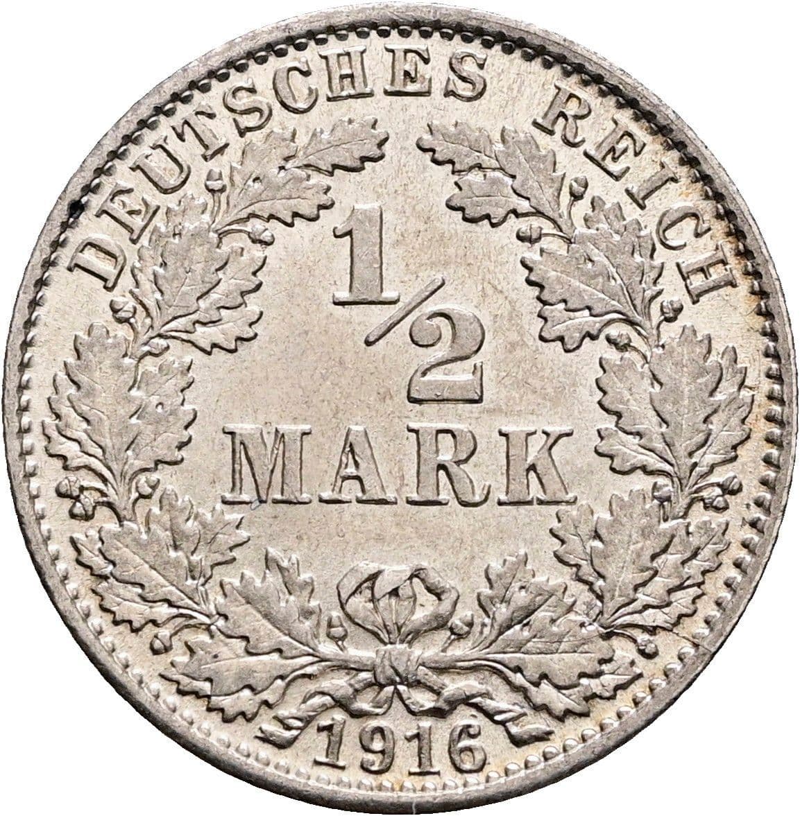 1/2 Mark 1916 D – Vorderseite