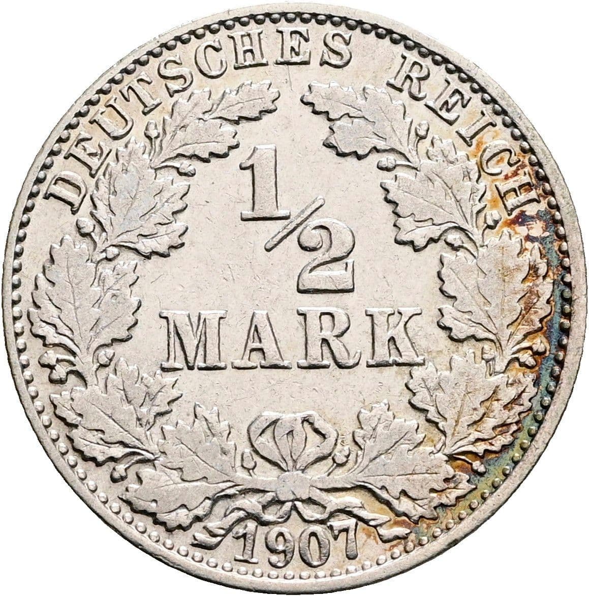 1/2 Mark 1907 J – Vorderseite