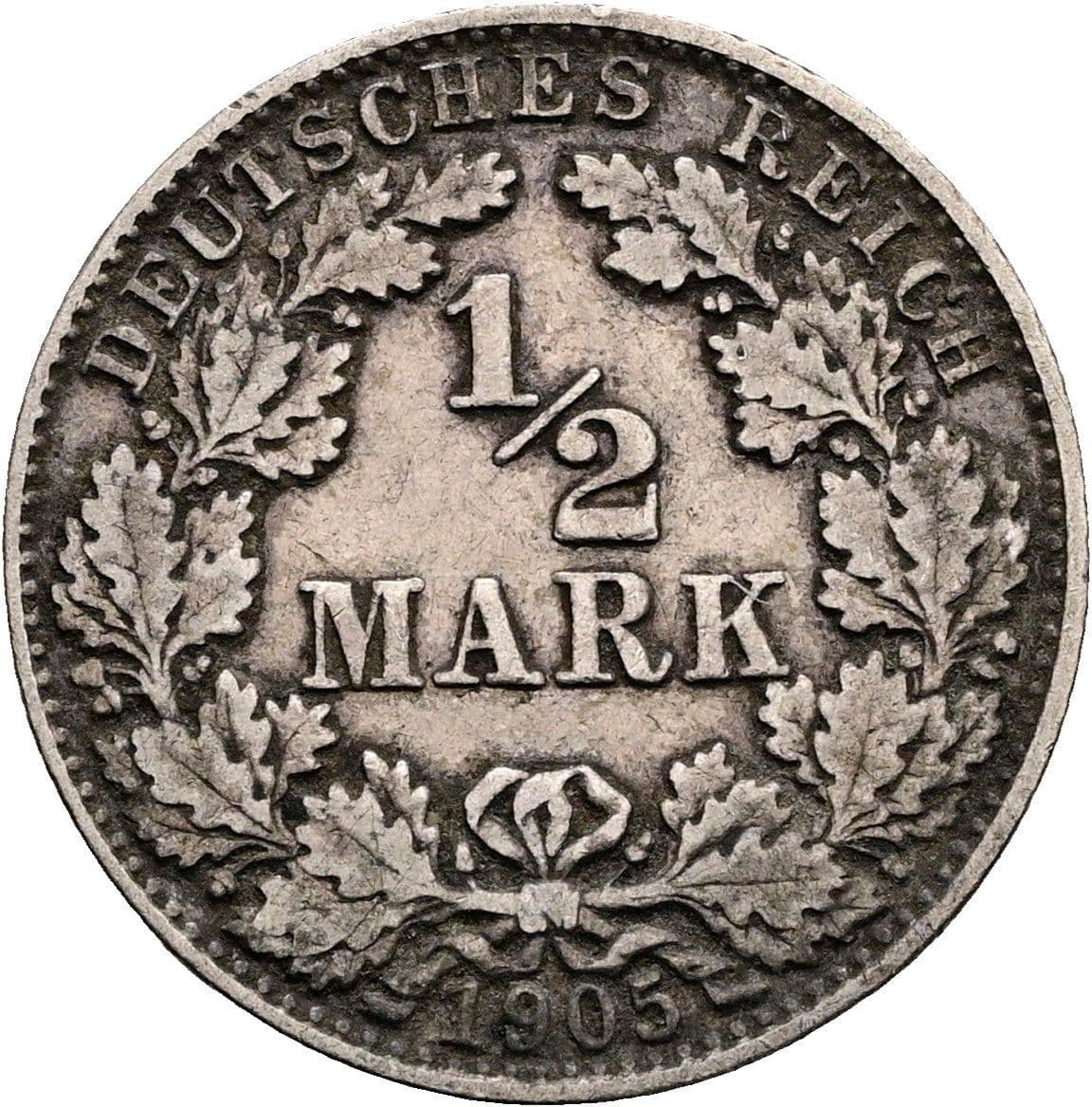 1/2 Mark 1905 D – Vorderseite