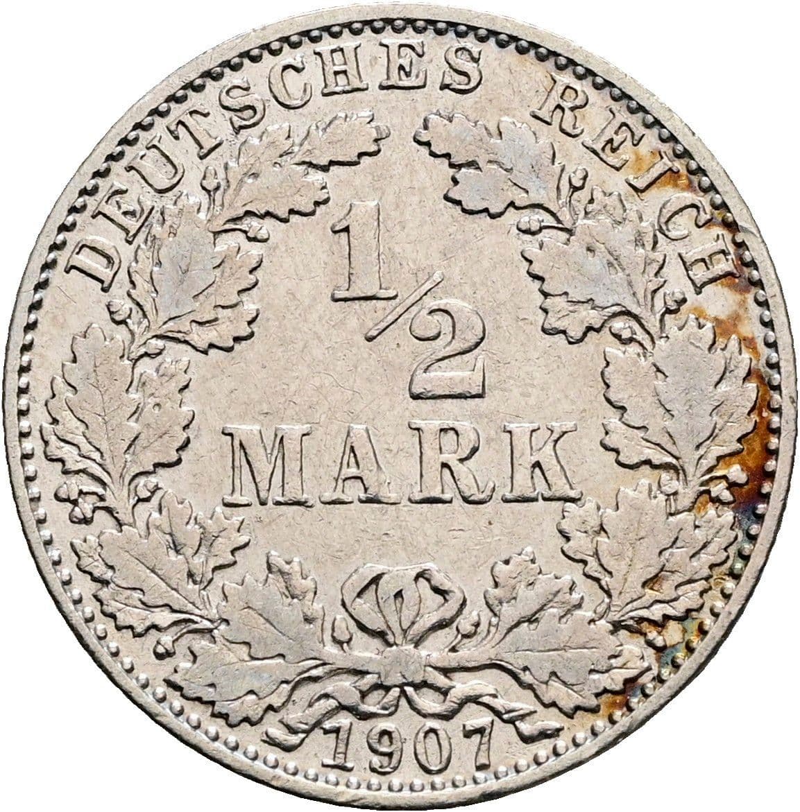 1/2 Mark 1907 D – Vorderseite