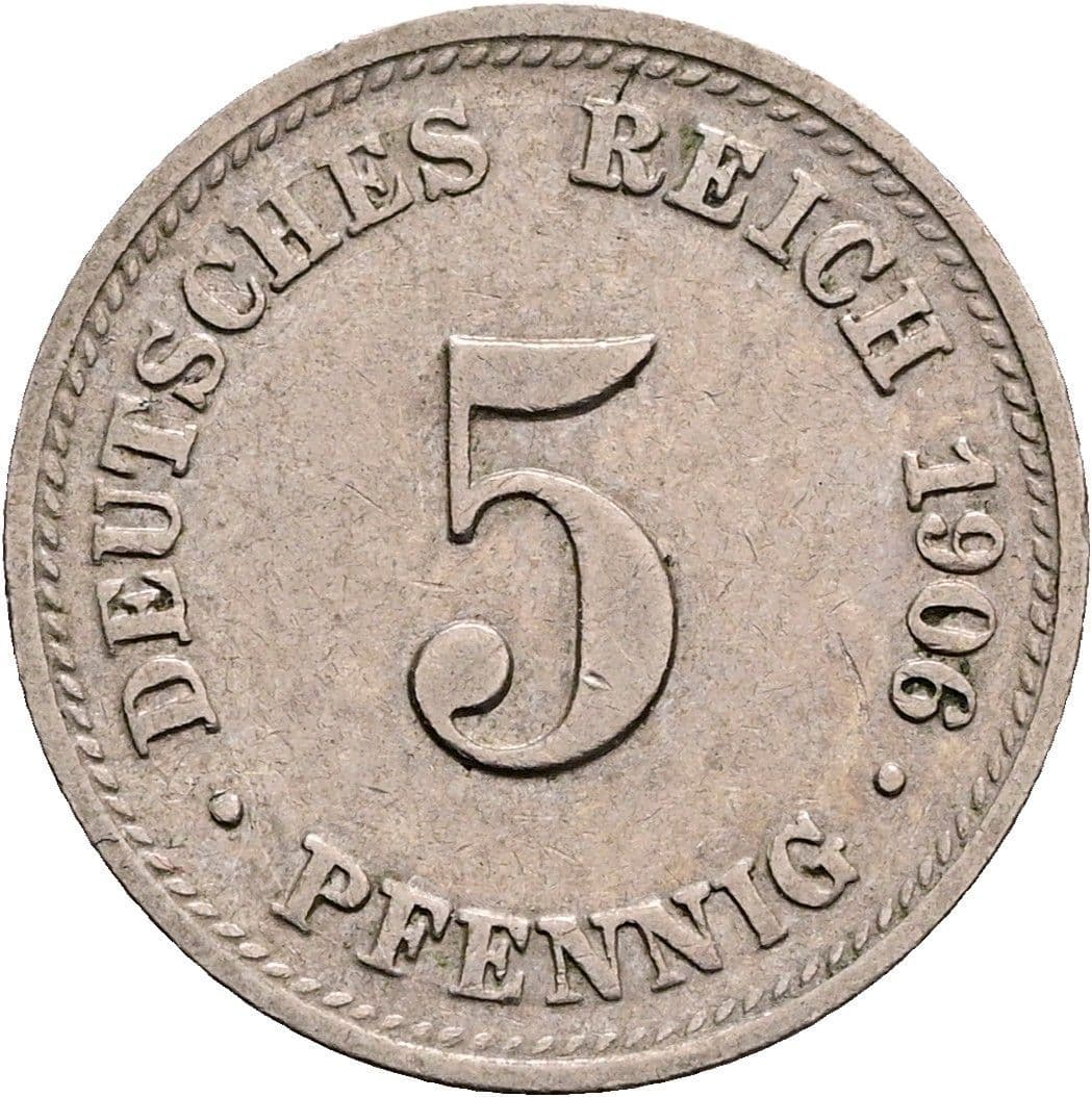 5 Pfennig 1906 D – Vorderseite