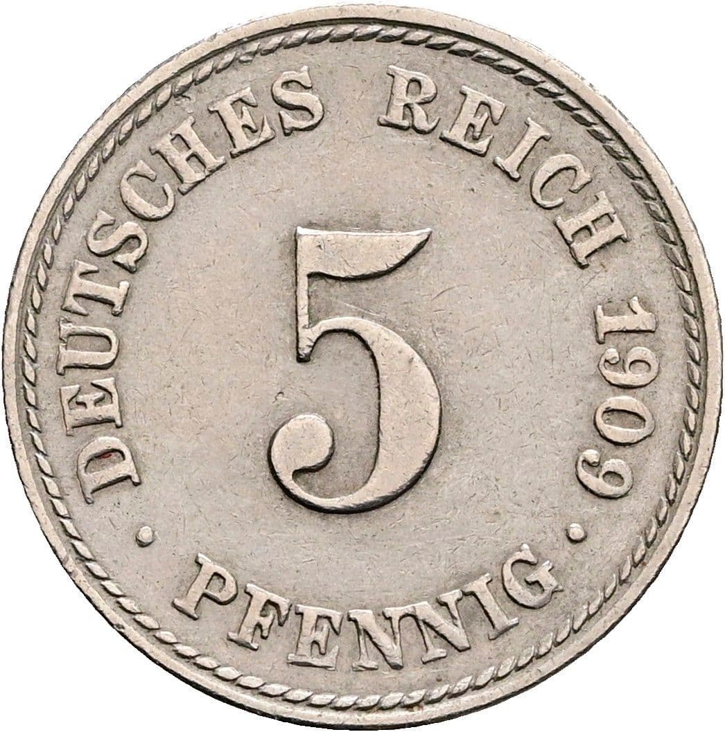 5 Pfennig 1909 F – Vorderseite