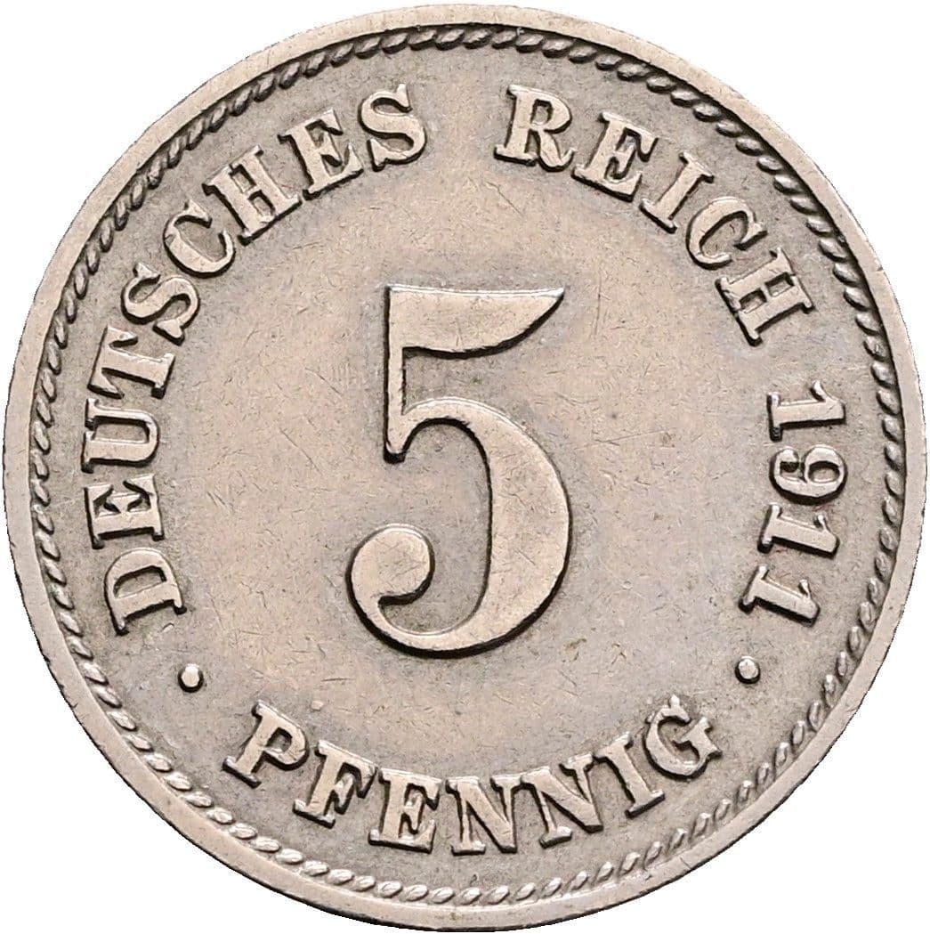 5 Pfennig 1911 G – Vorderseite