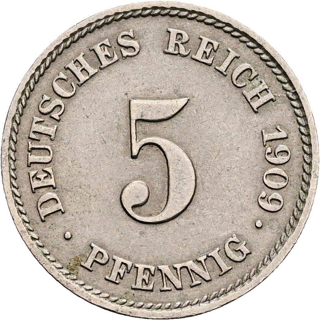 5 Pfennig 1909 J – Vorderseite