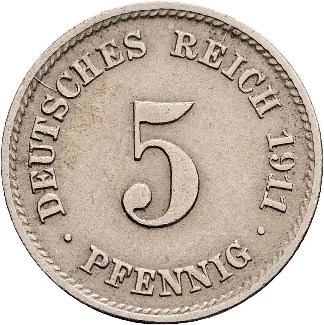 5 Pfennig 1911 F – Vorderseite