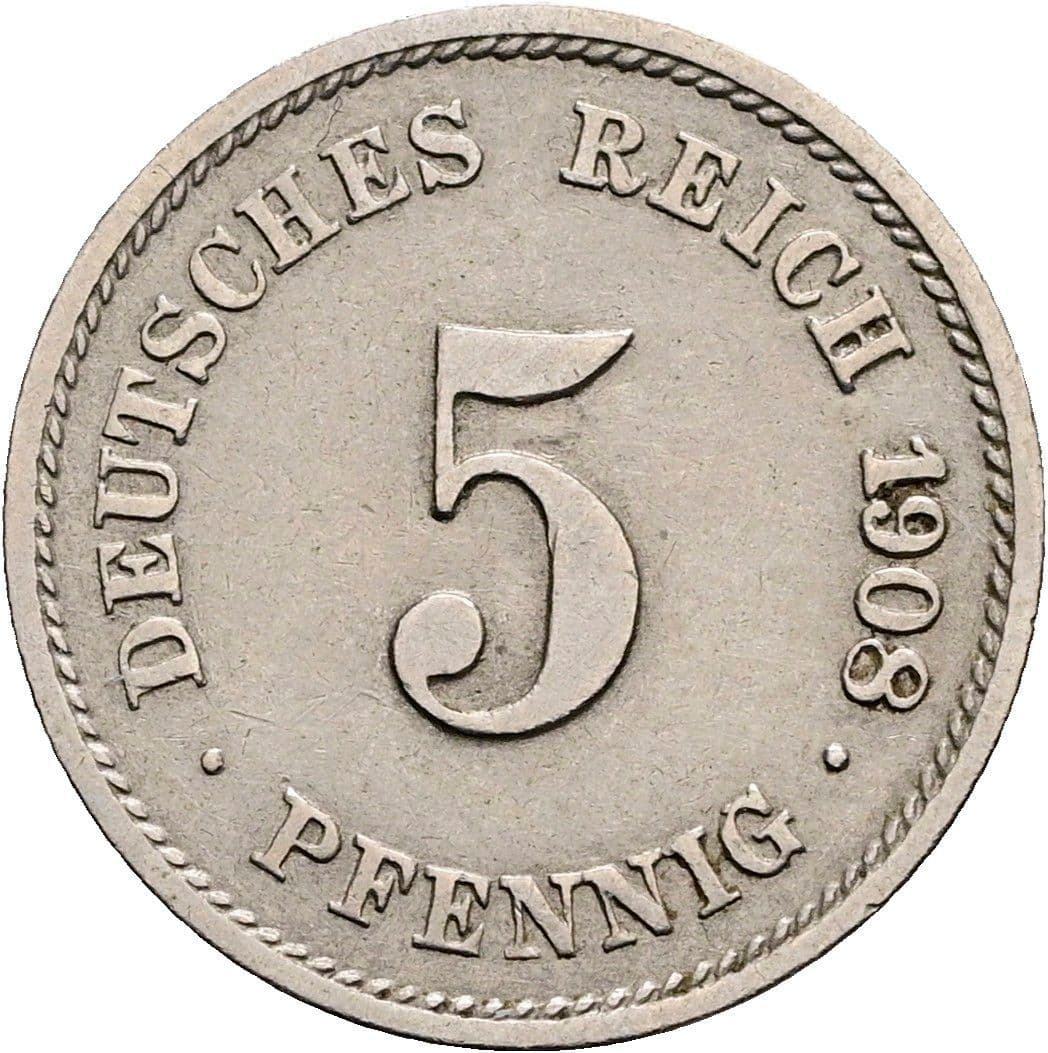 5 Pfennig 1908 G – Vorderseite