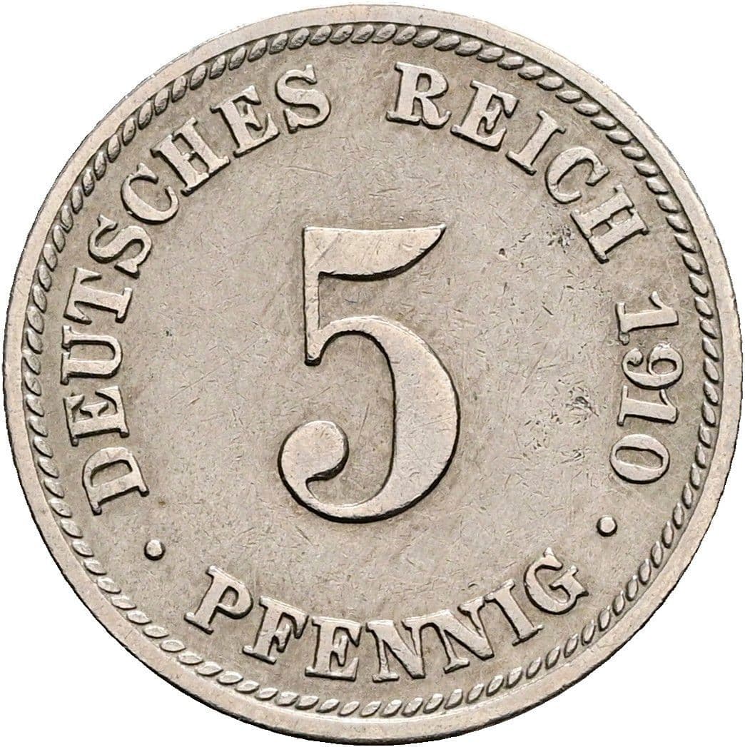 5 Pfennig 1910 D – Vorderseite