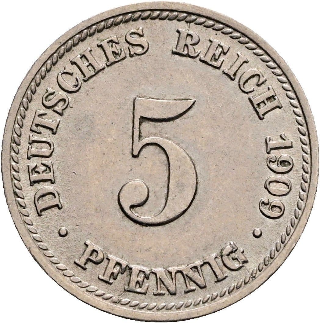 5 Pfennig 1909 D – Vorderseite