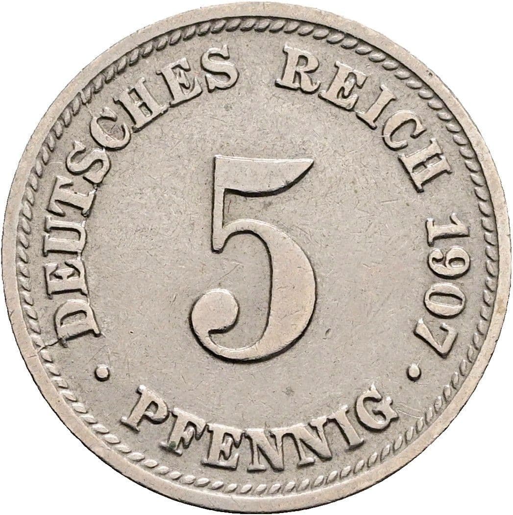5 Pfennig 1907 D – Vorderseite