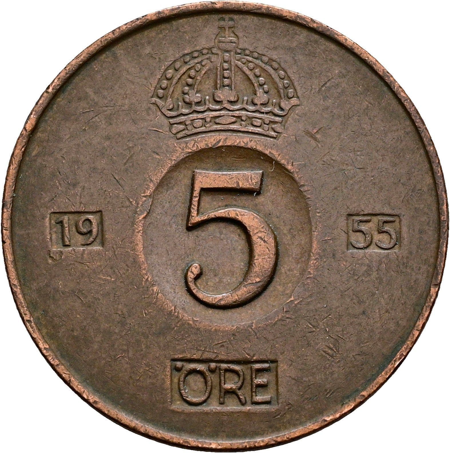 5 Öre Gustaf VI. Adolf 1950-1973 1955 – Vorderseite