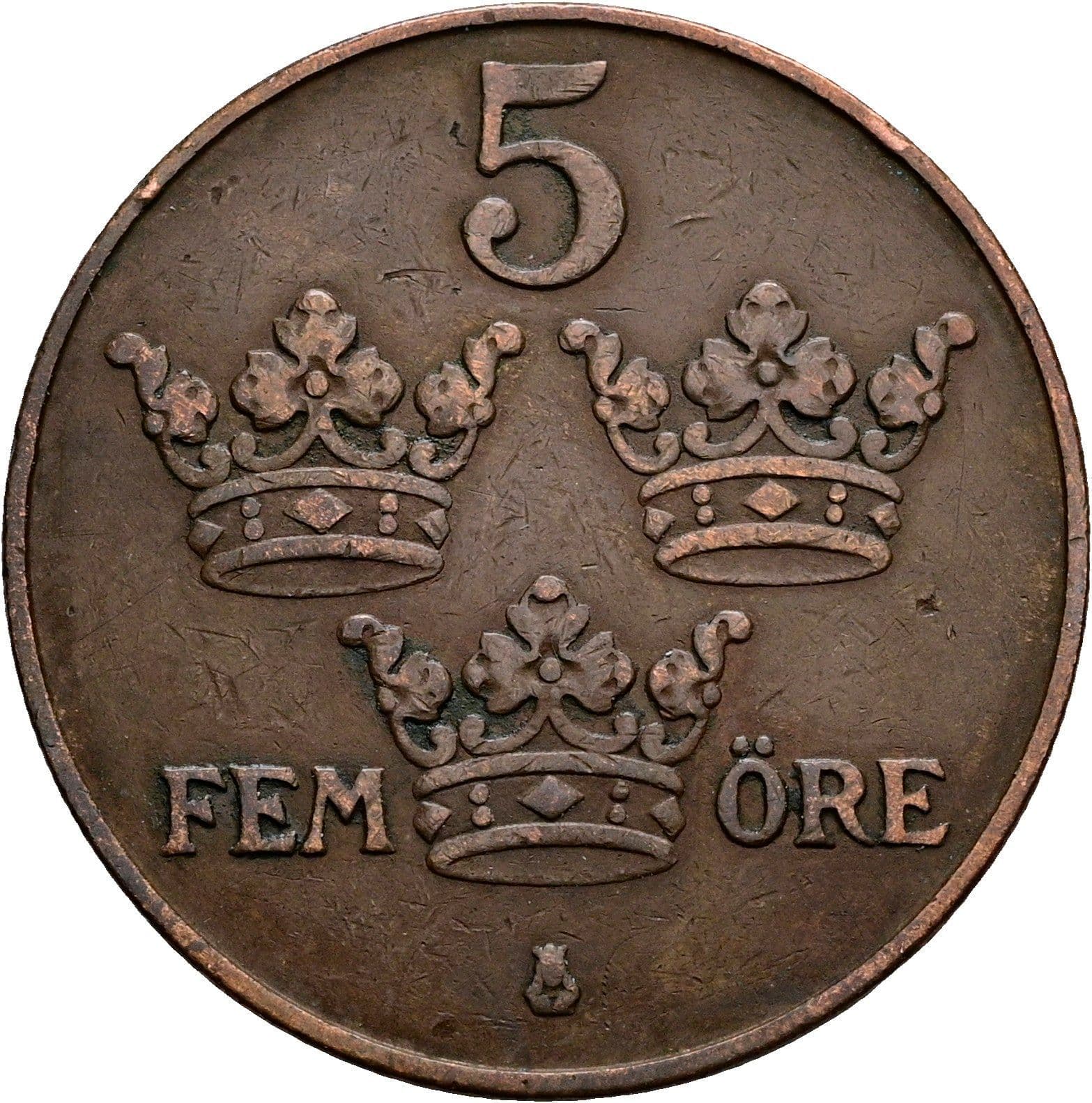 5 Öre Gustaf V. 1907-1950 1928 – Vorderseite