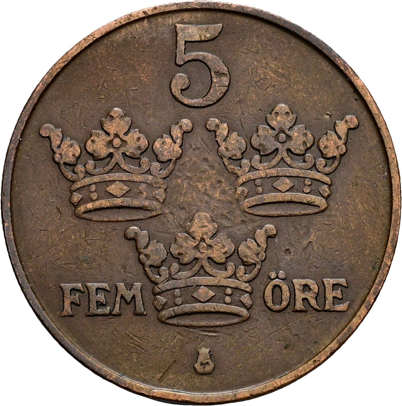 5 Öre Gustaf V. 1907-1950 1916 – Vorderseite