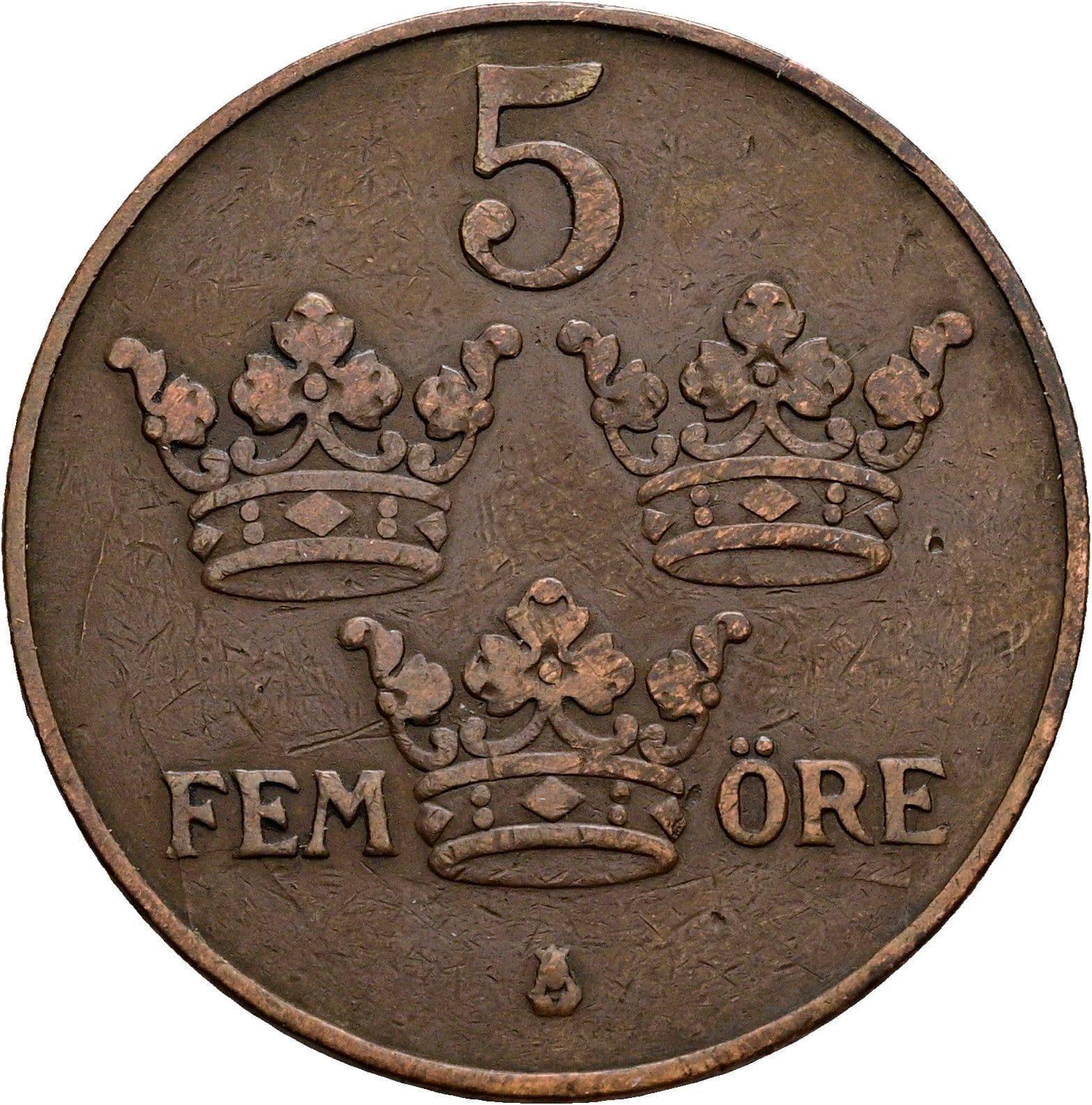 5 Öre Gustaf V. 1907-1950 1921 – Vorderseite