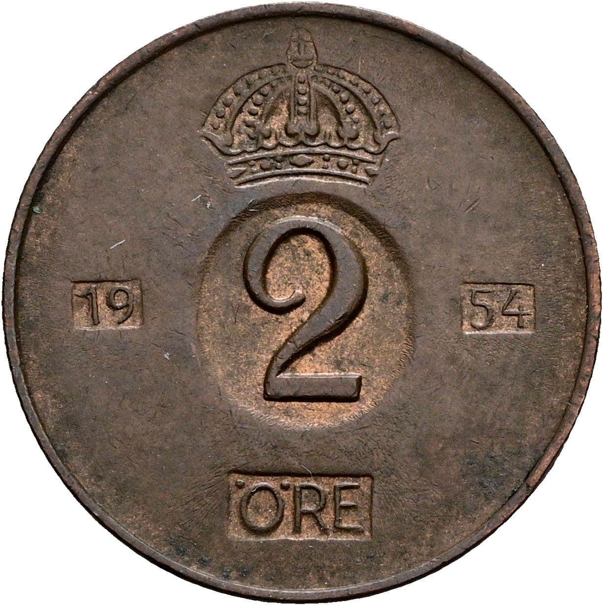 2 Öre Gustaf VI. Adolf 1950-1973 1954 – Vorderseite