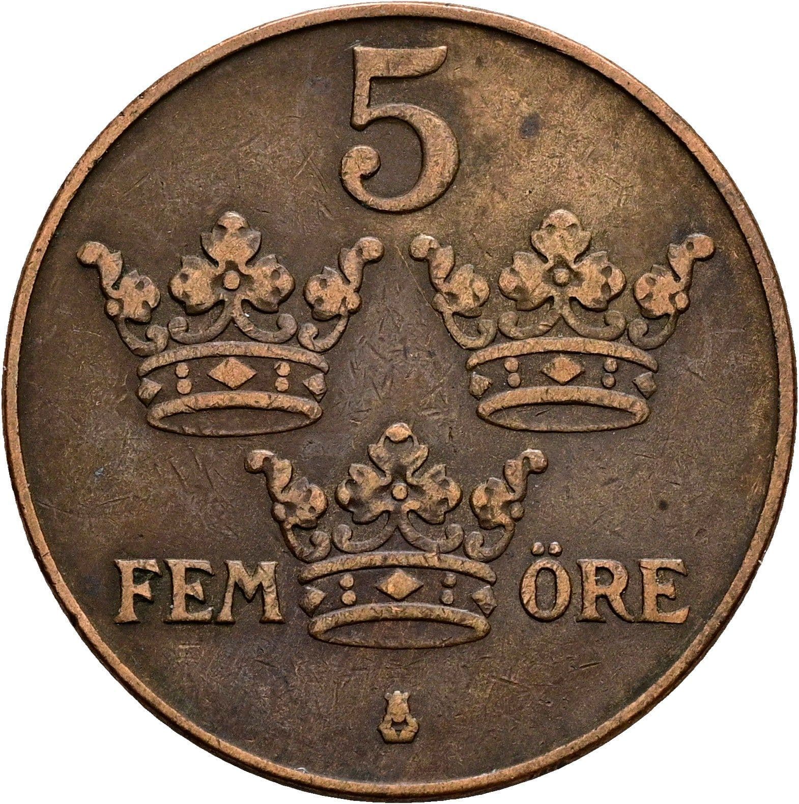 5 Öre Gustaf V. 1907-1950 1935 – Vorderseite