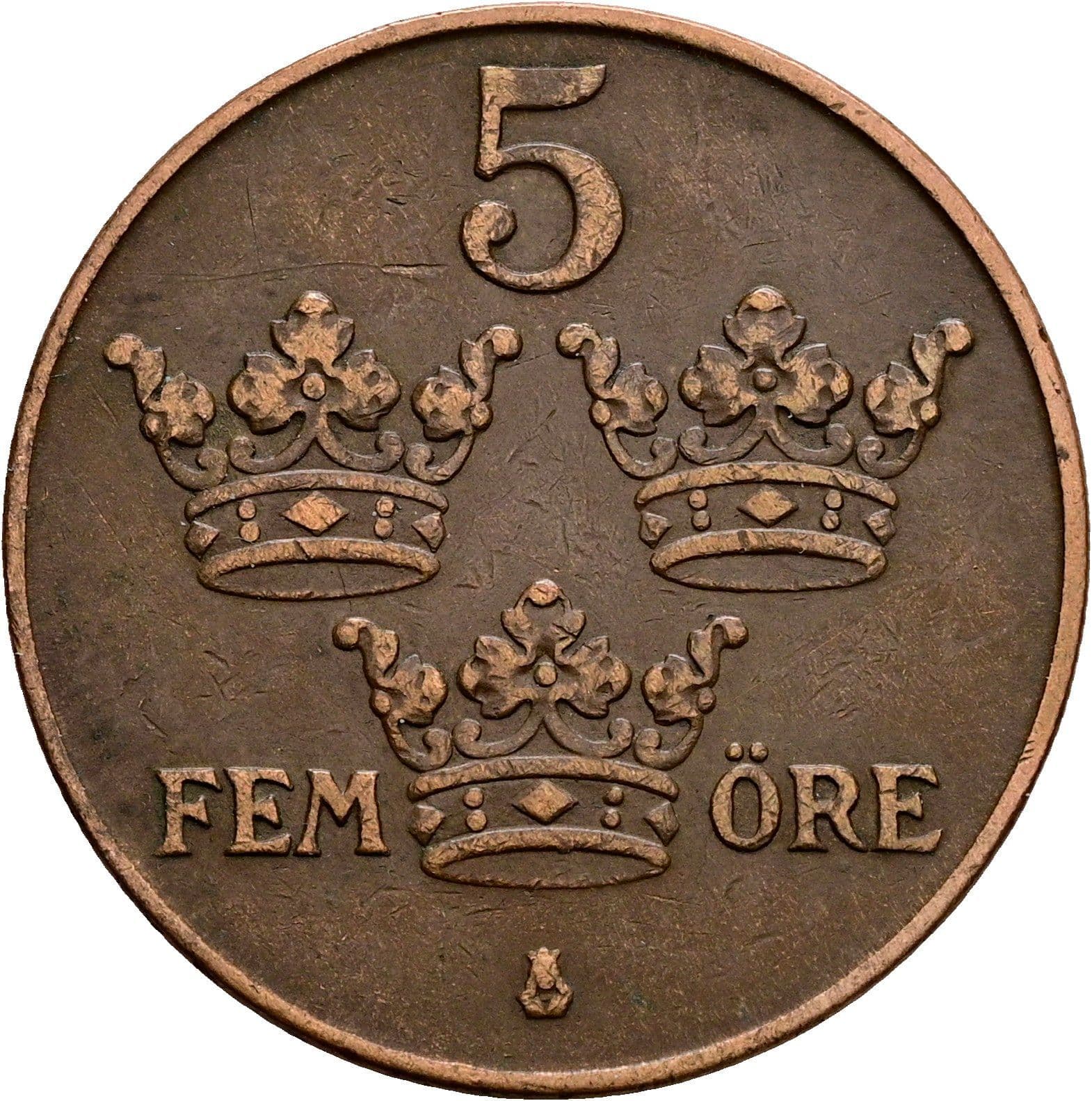 5 Öre Gustaf V. 1907-1950 1934 – Vorderseite
