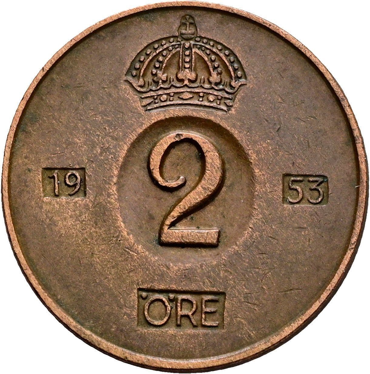 2 Öre Gustaf VI. Adolf 1950-1973 1953 – Vorderseite
